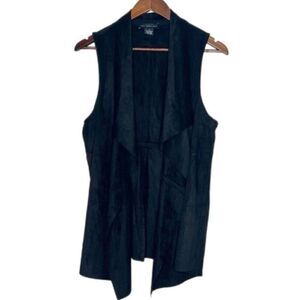 Joan Vass NY Black Faux Suede Leather Vest